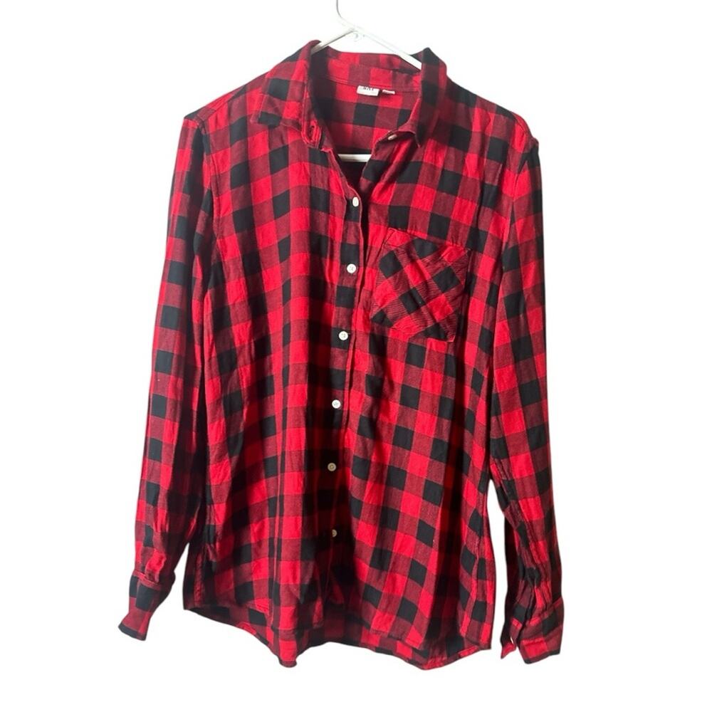 Gap Women’s Buffalo Plaid Long Sleeve Button Front Flannel  Shirt Sz L
